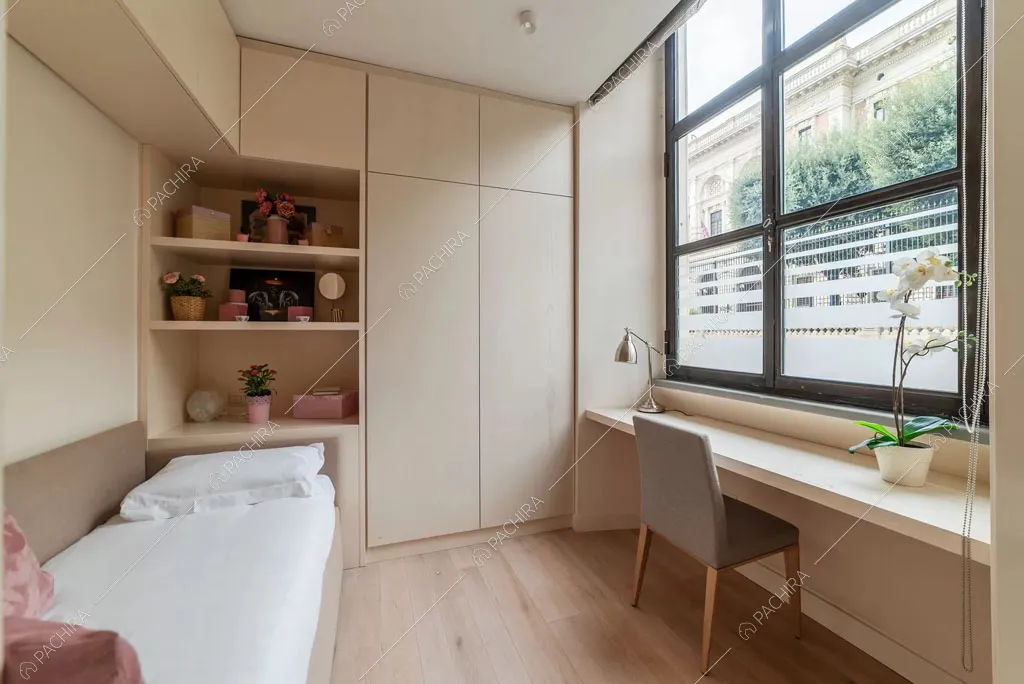 Camera da letto del loft Sabbia, location in stile moderno a Roma