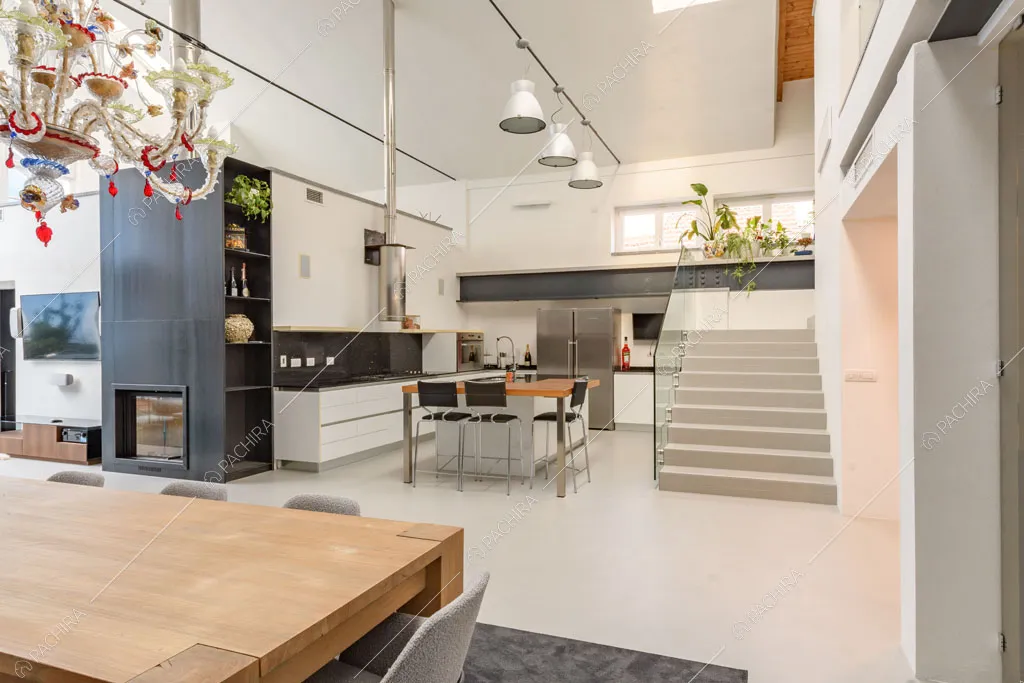 Vista sulla cucina del loft Genepi, location in stile contemporaneo a Milano