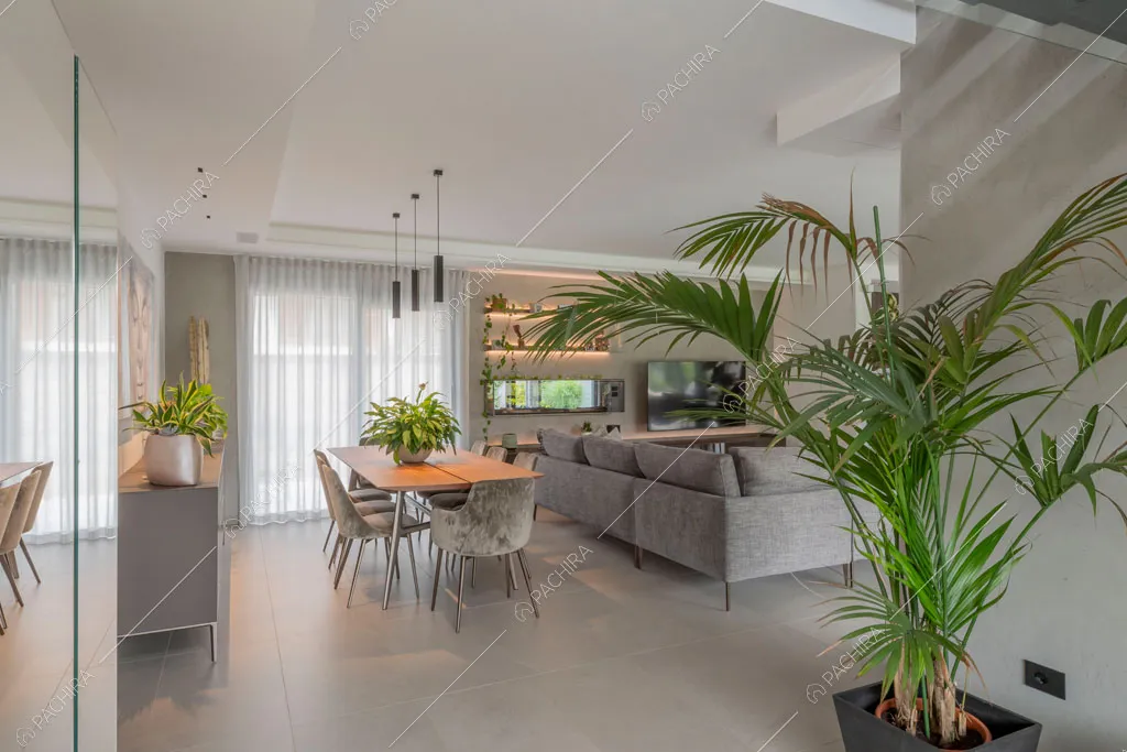 Zona living della villa Diosma, location in stile moderno a Milano