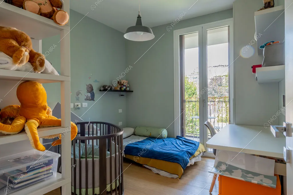 Camera da letto dei bambini del loft Fenice, location in stile contemporaneo a Milano