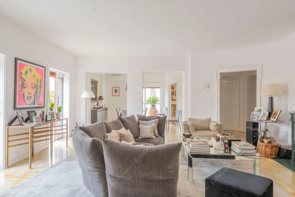 Zona living dell'appartamento Mizuna, location in stile contemporaneo a Roma