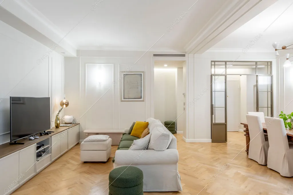 Zona living dell'appartamento Capsico, location in stile contemporaneo a Milano