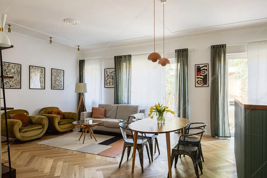 Sala dell'appartamento moderno Jilò, location per shooting a Roma
