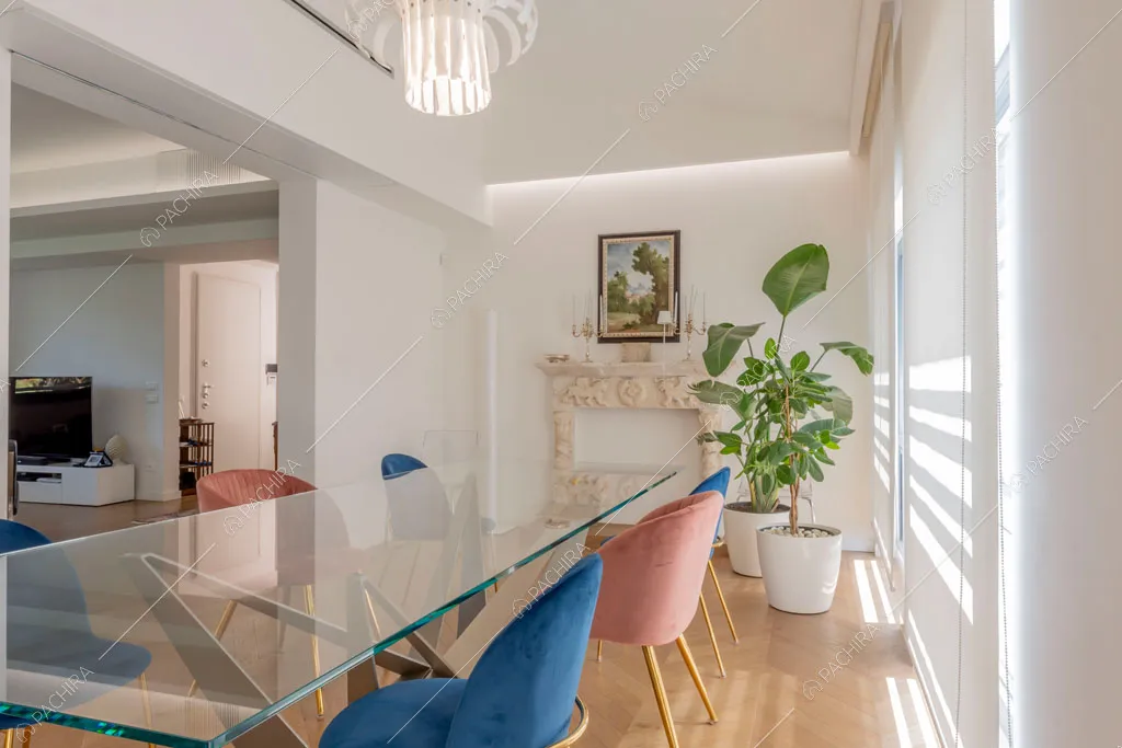 Sala da pranzo della villa Orinoco, location in stile contemporaneo a Roma