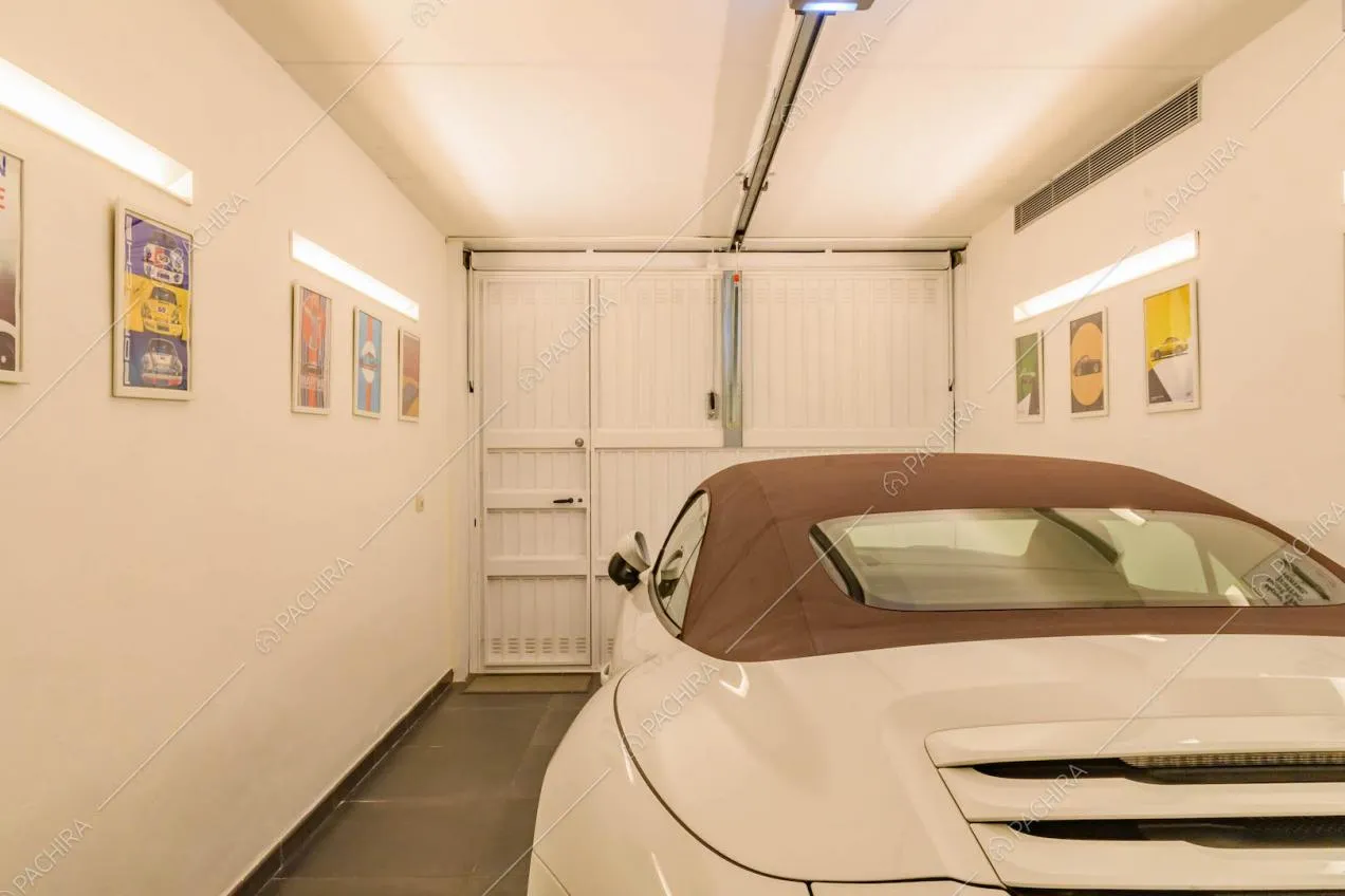 Porta del garage, pareti e soffitto bianchi