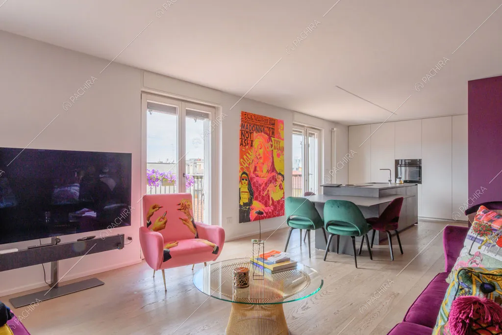 Zona living dell'appartamento Quiabo, location in stile contemporaneo a Milano