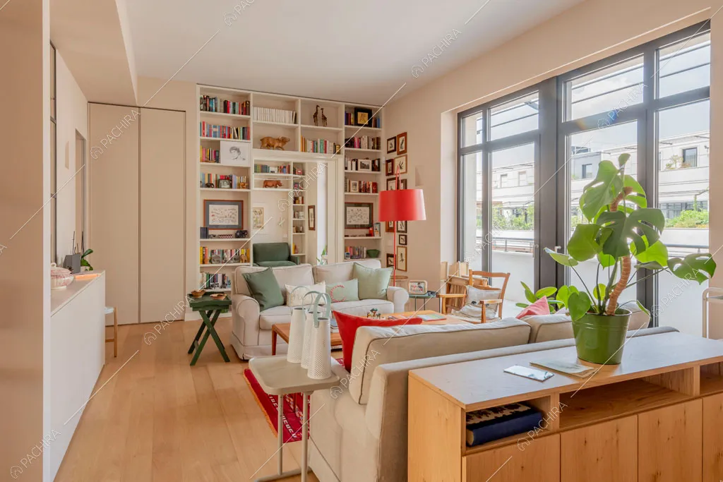 Zona living dell'appartamento Foehn, location in stile contemporaneo a Milano