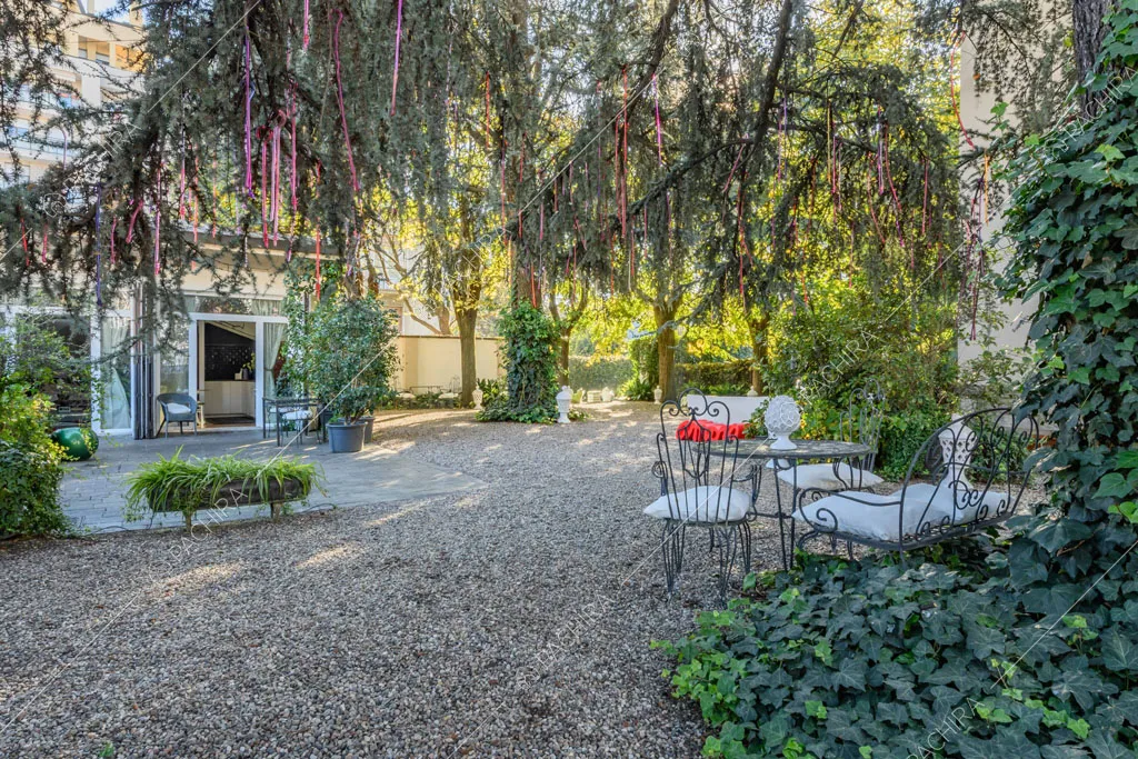 Rampicanti nel grande giardino con ciottoli