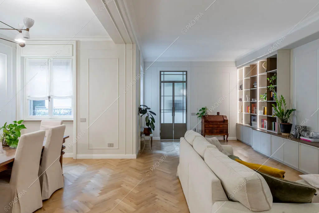 Zona living dell'appartamento Capsico, location in stile contemporaneo a Milano
