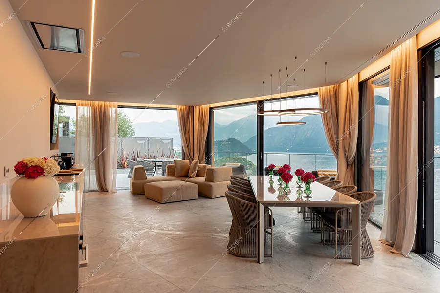 Zona living della villa Agapanto, location in stile contemporaneo a Como