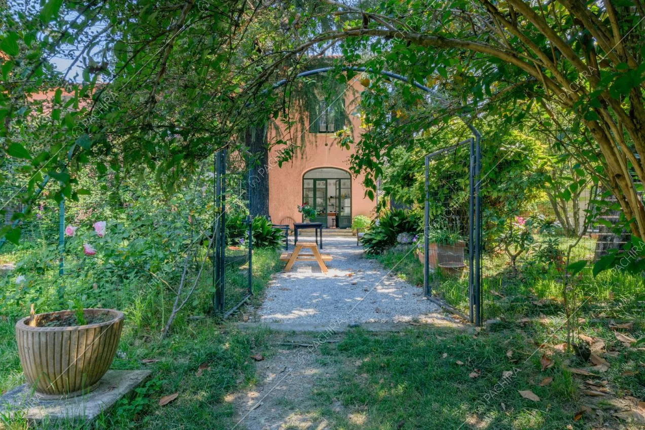 Numerose piante nel giardino della location e vista sugli esterni rosa