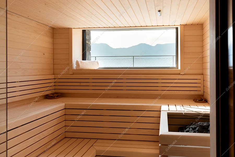 Sauna della villa Agapanto, location in stile contemporaneo a Como