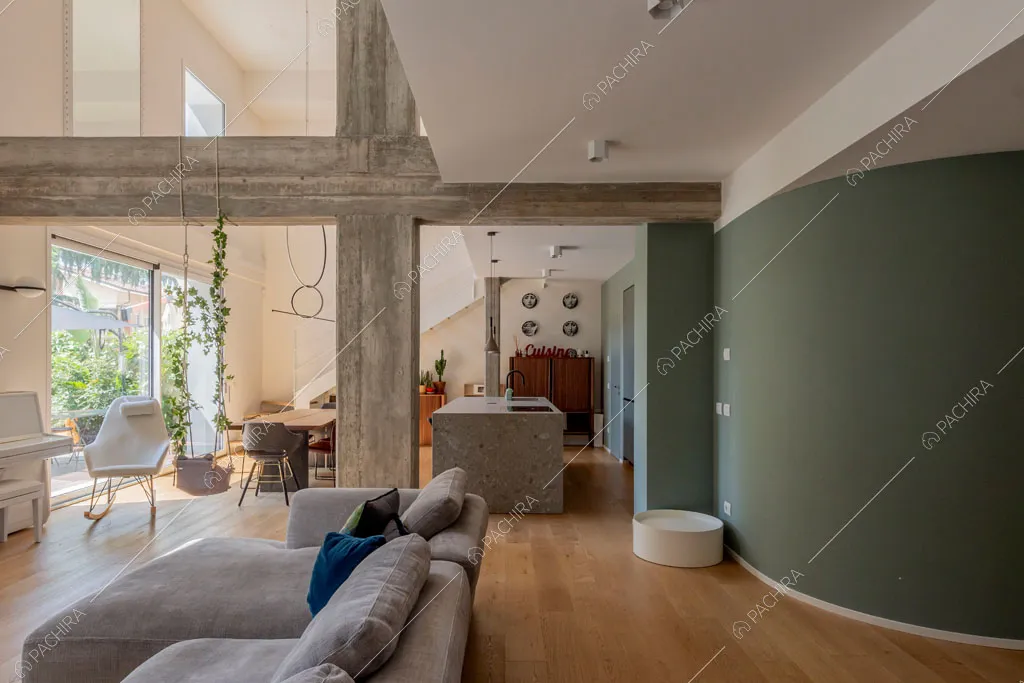 Zona living del loft Fenice, location in stile contemporaneo a Milano