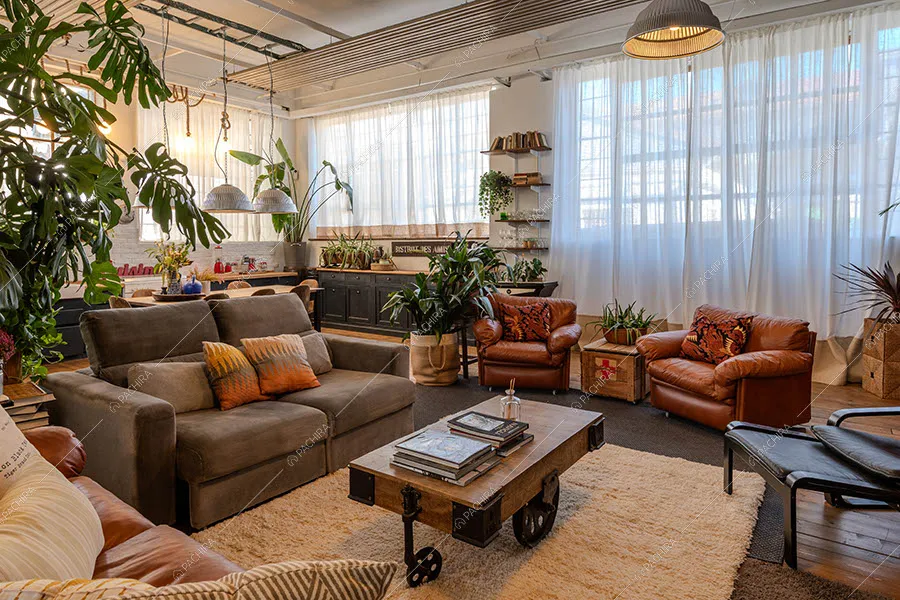 Salotto del loft Alunite, location in stile vintage a Milano