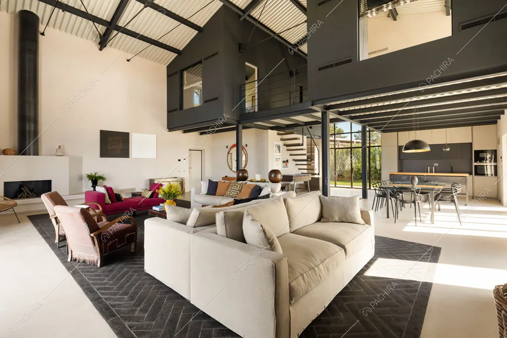 Zona living della villa Gypsum, location in stile moderno a Grosseto