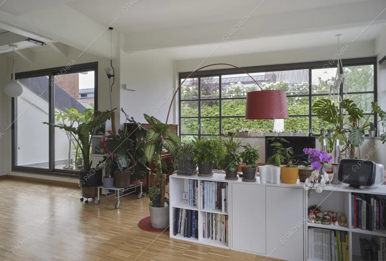 Ampia sala con mobile bianco, porta-finestra per accedere alla terrazza e pavimento in parquet